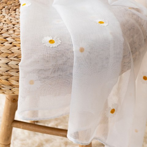 BELLIS Firana gotowa na etaminie w stokrotki, haftowana na srebrnych przelotkach, z ołowianką, szerokość 140 x wysokość 250cm, k