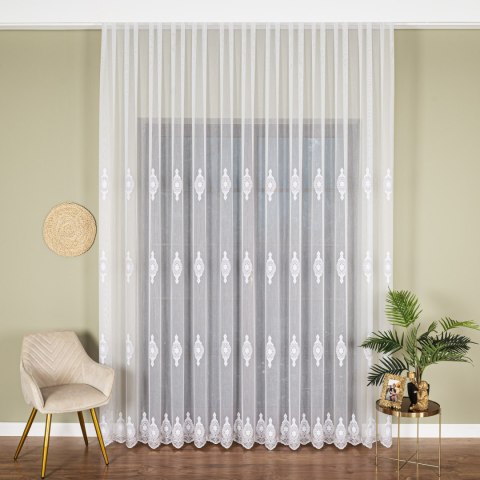 Firanka haftowana pasowa, wysokość 285cm, kolor 003 biały z beżowo-białą nicią FH0030/768/003/000285/1