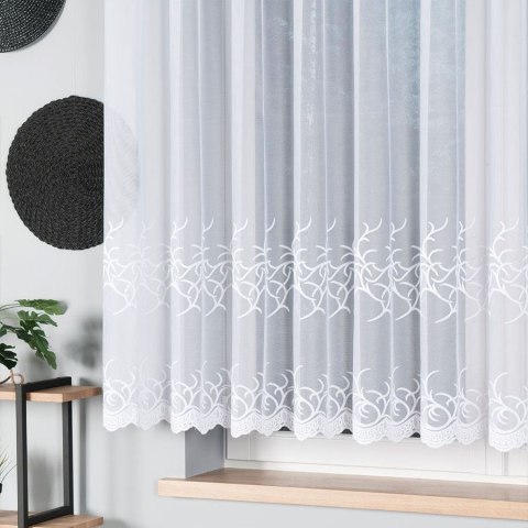 Firanka żakardowa ze wzorem pasowym, wysokość 150cm, kolor 001 biały 023297/000/001/000150/1