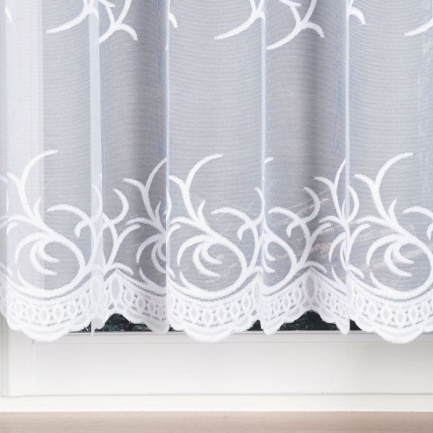 Firanka żakardowa ze wzorem pasowym, wysokość 150cm, kolor 001 biały 023297/000/001/000150/1