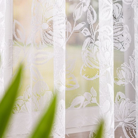 Firanka żakardowa ze wzorem po całości, wysokość 170cm, kolor 001 biały 037800/000/001/000170/1