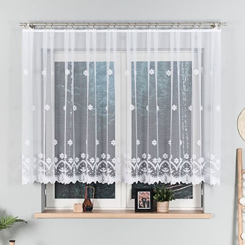 Firanka żakardowa ze wzorem pasowym, wysokość 130cm, kolor 001 biały 004421/000/001/000130/1