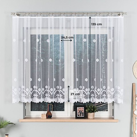 Firanka żakardowa ze wzorem pasowym, wysokość 130cm, kolor 001 biały 004421/000/001/000130/1