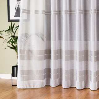 Firanka fantazyjna ze wzorem na samym dole z ołowianką, wysokość 300cm, kolor 032 biały z szarymi pasami 019355/OLO/032/000300/1