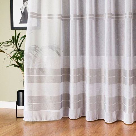 Firanka fantazyjna ze wzorem na samym dole z ołowianką, wysokość 300cm, kolor 032 biały z szarymi pasami 019355/OLO/032/000300/1