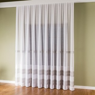 Firanka fantazyjna ze wzorem na samym dole z ołowianką, wysokość 300cm, kolor 032 biały z szarymi pasami 019355/OLO/032/000300/1