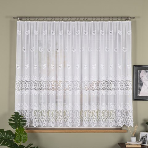 Firanka żakardowa ze wzorem pasowym, wysokość 160cm, kolor 001 biały 107871/000/001/000160/1