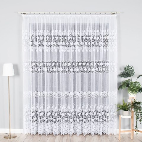 Firanka żakardowa ze wzorem pasowym, wysokość 250cm, kolor 001 biały 004164/000/001/000250/1