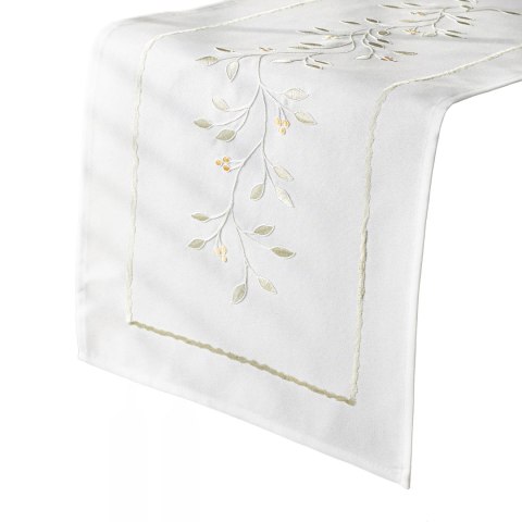 ZIELONA MELODIA Bieżnik z haftem, szerokość 38cm x wysokość 140cm, kolor 001 biały 291829/KSP/L01/038140/1