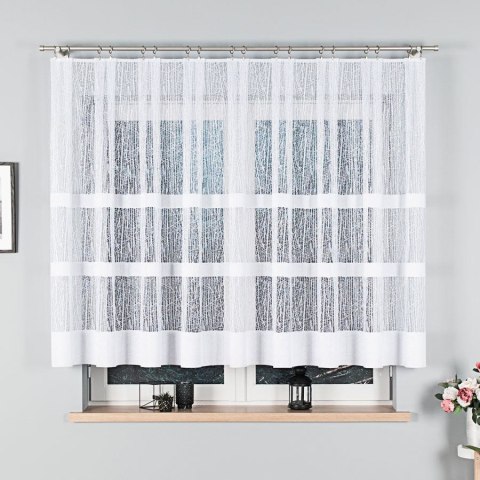 Firanka żakardowa ze wzorem pasowym, wysokość 140cm, kolor 001 biały 018352/000/001/000140/1