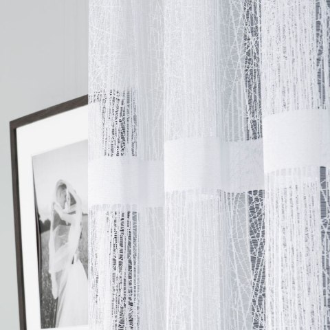 Firanka żakardowa ze wzorem pasowym, wysokość 140cm, kolor 001 biały 018352/000/001/000140/1