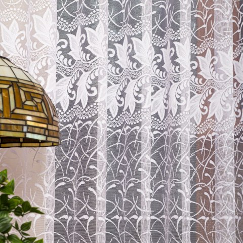 TEOFILA Firanka żakardowa odpasowana na prosto, szerokość 280 x wysokość 250cm, kolor 001 biały 049348/FOP/001/000251/1