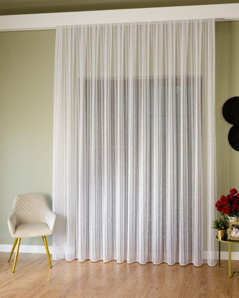 Firanka fantazyjna z ołowianką, wysokość 300cm, kolor 002 biały ze złotą nitką 001777/OLO/002/000300/1