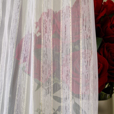 Firanka fantazyjna z ołowianką, wysokość 300cm, kolor 002 biały ze złotą nitką 001777/OLO/002/000300/1