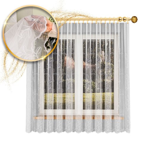 Firanka haftowana po całości, wysokość 180cm, kolor 001 biały 948664/020/001/000180/1