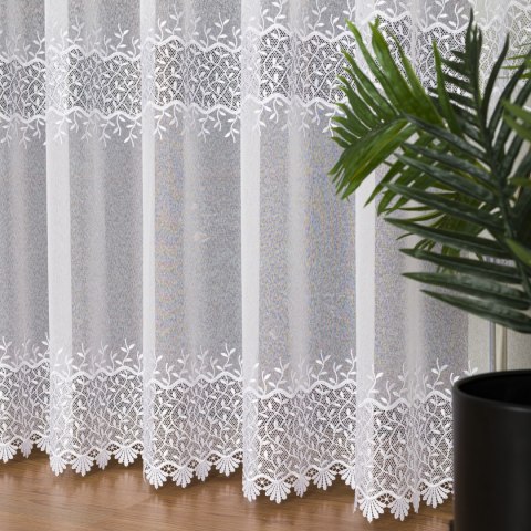 Firanka z aplikacją na markizecie ze wzorem pasowym, wysokość 280cm, kolor 001 biały 082122/433/001/000280/1