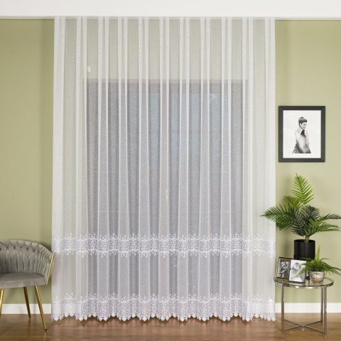 Firanka z aplikacją na markizecie ze wzorem pasowym, wysokość 280cm, kolor 001 biały 082122/433/001/000280/1