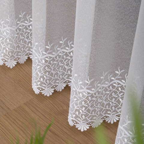 Firanka z aplikacją na markizecie ze wzorem pasowym, wysokość 280cm, kolor 001 biały 082122/433/001/000280/1