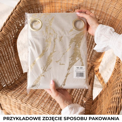 MARMA Zasłona gotowa na taśmie, szerokość 140cm x wysokość 250cm, kolor 003 jasny beżowy ze srebrnym nadrukiem na VELVI TD0037/Z