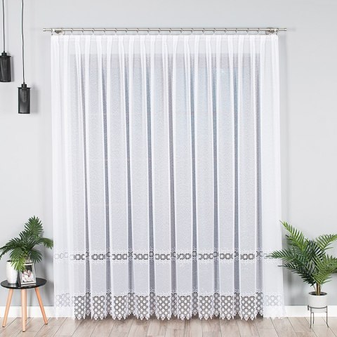 Firanka z aplikacją na markizecie ze wzorem pasowym, wysokość 280cm, kolor 001 biały 089060/433/001/000280/1