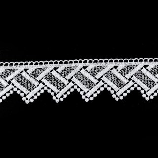 Koronka gipiurowa 073384 wysokość 8 cm kolor biały z błyszczącą przędzą