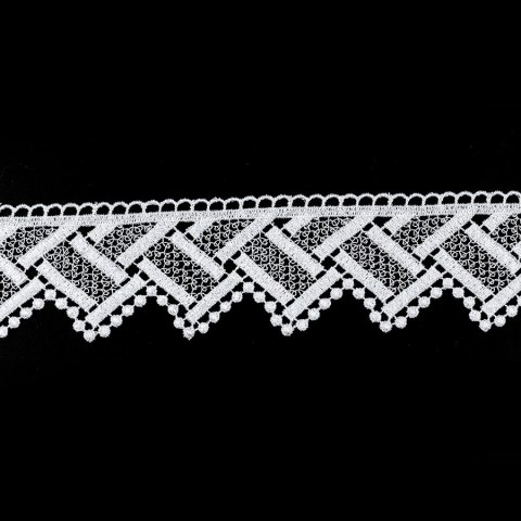 Koronka gipiurowa 073384 wysokość 8 cm kolor biały z błyszczącą przędzą Koronka gipiurowa 073384 wysokość 8 cm kolor biały z błyszczącą przędzą