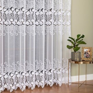 Firanka z aplikacją na markizecie ze wzorem pasowym, wysokość 250cm, kolor 001 biały 122710/433/001/000250/1