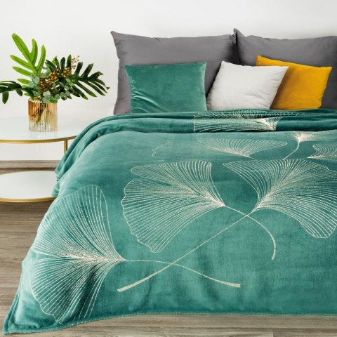 Miękki i miły w dotyku koc GINKO 150x200 cm kolor turkusowy Miękki i miły w dotyku koc GINKO 150x200 cm kolor turkusowy